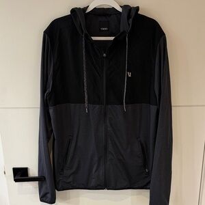 Vuori Men's Two-Tone Black and Dark Gray Hooded Track Jacket
